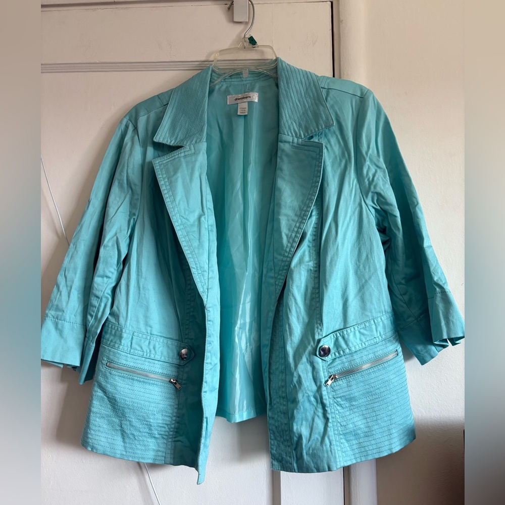 Dressbarn Turquoise Blazer with Zipper Pockets